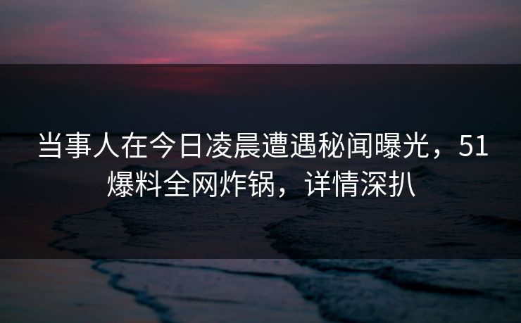 当事人在今日凌晨遭遇秘闻曝光，51爆料全网炸锅，详情深扒