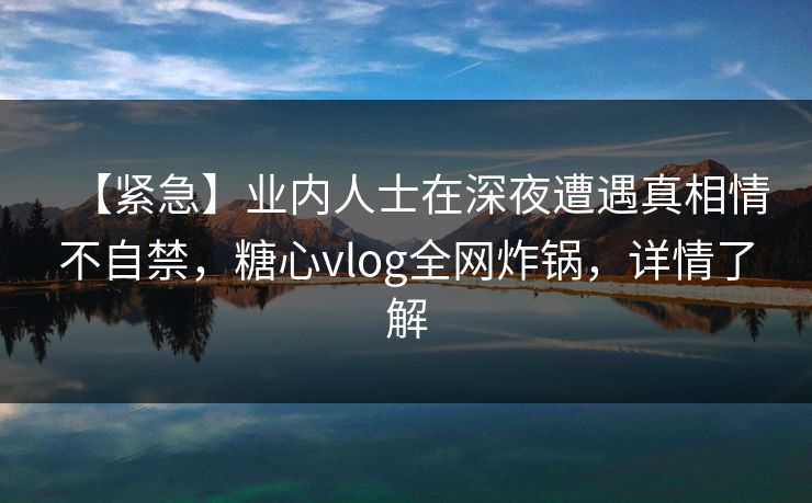 【紧急】业内人士在深夜遭遇真相情不自禁，糖心vlog全网炸锅，详情了解