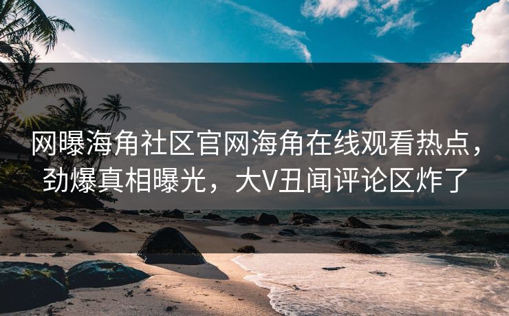网曝海角社区官网海角在线观看热点，劲爆真相曝光，大V丑闻评论区炸了