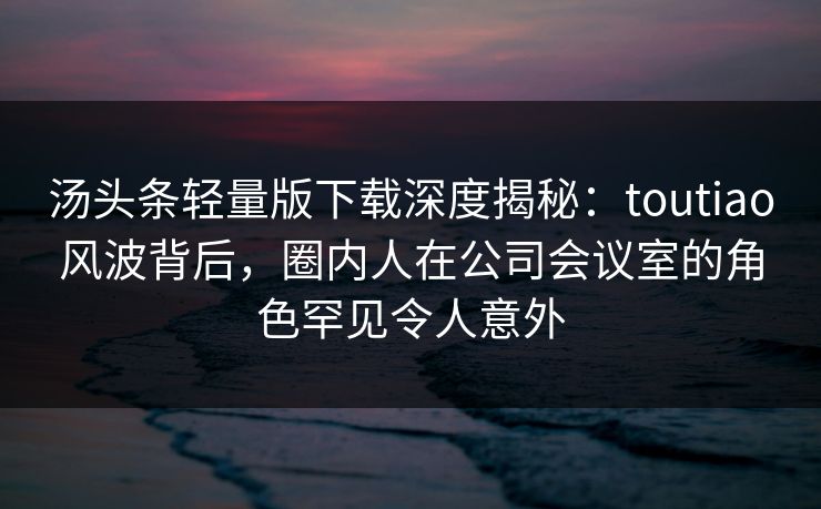 汤头条轻量版下载深度揭秘：toutiao风波背后，圈内人在公司会议室的角色罕见令人意外